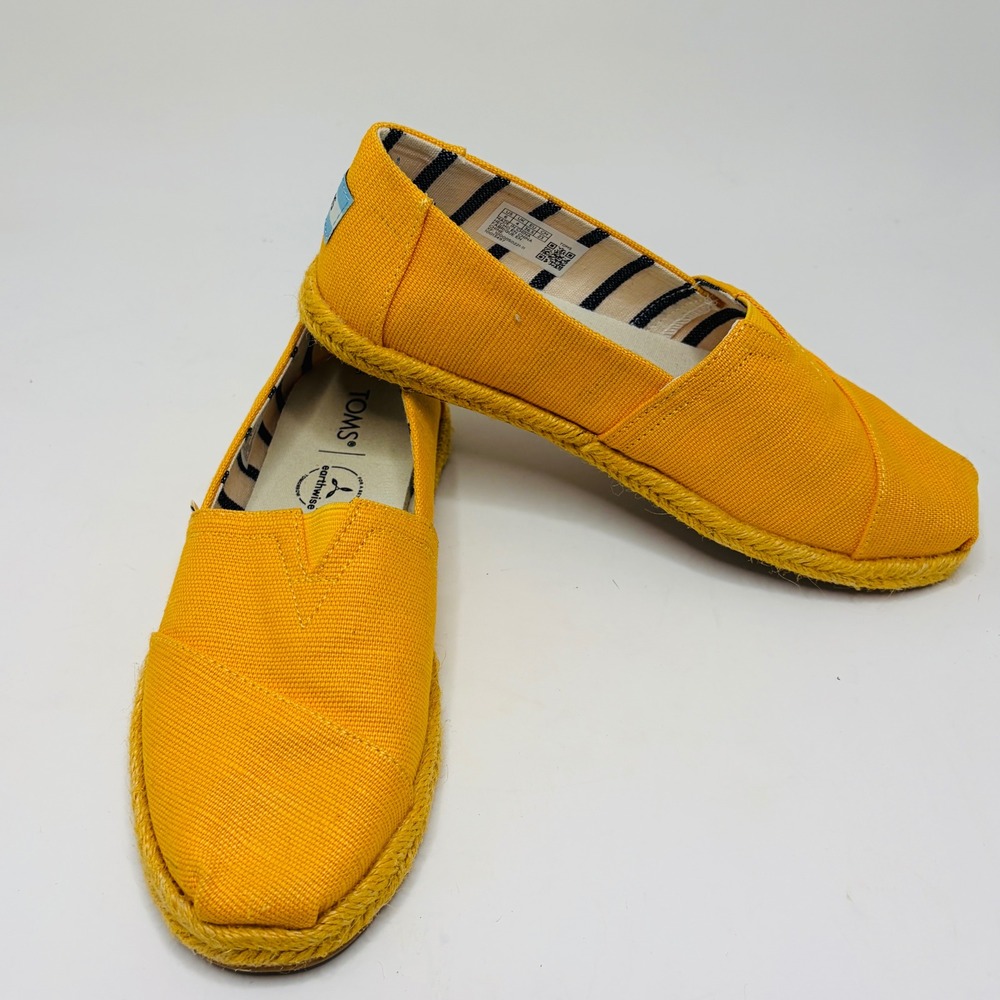 TOMS Alpargata Yellow Canvas Espadrille Slip On Shoes Womens 6 Flats Summer